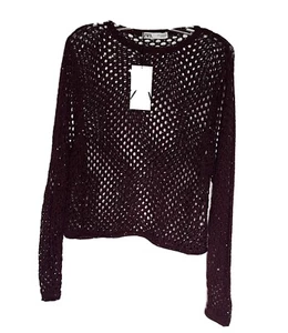 ZARA Womens Mulberry Wine CROCHET LACE Sheer Long Sleeve BOHO TOP -Sz Small - Picture 1 of 6