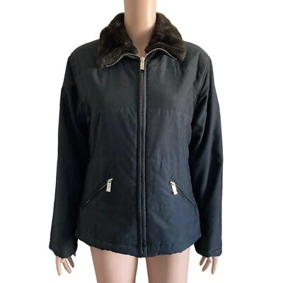 Valerie Stevens Jacket Womens Small Black Zip Front Faux Fur Collar - Image 1 of 4