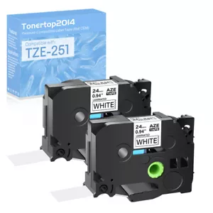2 PK 24mm TZ251 TZe251 Black on White Label Tape For Brother P-touch PT-1900 1" - Picture 1 of 21