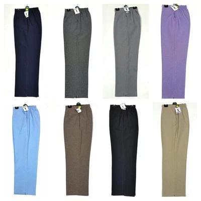 LADIES WOMENS HALF ELASTICATED STRETCH WAIST WORK OFFICE TROUSERS POCKETS PANTS - Image 1 of 2
