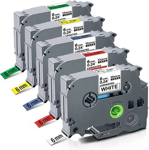 5PK Tze 211 TZ 611 Label Tape Laminated 6mm 0.23" For Brother P-Touch PT-H101C - Picture 1 of 7
