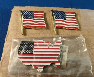 TRES ALFILERES DE SOLAPA DE BANDERA DE Estados Unidos: 2 banderas y 1 bandera de fondo continental - Imagen 1 de 4