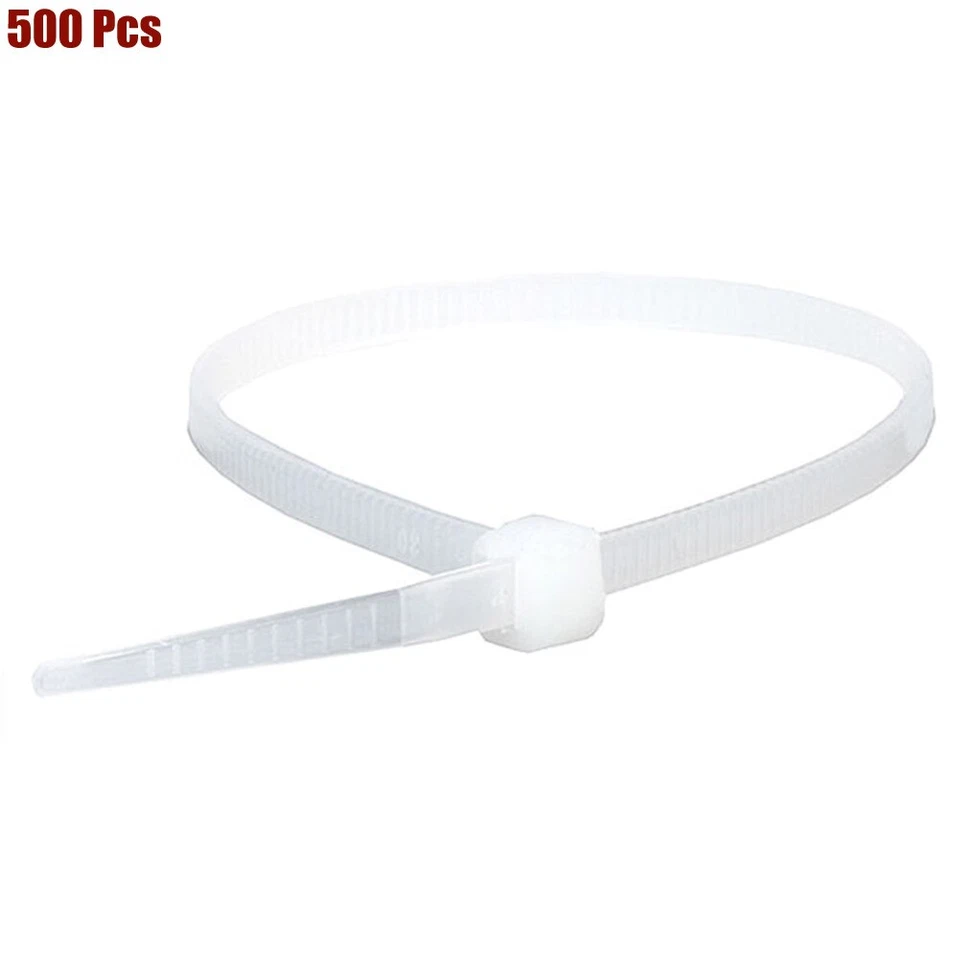 500 Pcs 8" Nylon Plastic Cable Zip Ties Wire Cord Wrap Organizer 40 Lbs White Foto 1 de 3