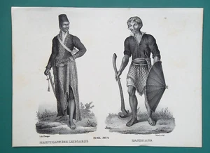 HUMAN RACES Java Island Sultan's Bodyguard & Countryman - 1845 Litho Print - Picture 1 of 1