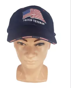 Proud Veteran Hat Mens Blue American Flag One Size Adjustable Hook Loop Logo USA - Picture 1 of 5
