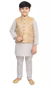 Boys Brocade Gold Waistcoat Koti Wedding ONLY Kurta Set Not Included 030 UK - Picture 1 of 5