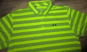 NICE MENS 2XL UNDER ARMOUR FLUORESCENT YELLOW/GREEN WITH BLACK STRIPES CHEST 48 - Picture 1 of 4
