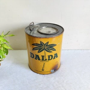Vintage Dalda Vanaspati Ghee Advertising Tin Can Box Round Yellow Green T439 - Picture 1 of 8