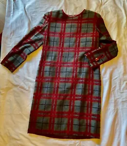 GALANOS 80s vintage dress gray red wool plaid designer lined sheath womans sz 10 - Picture 1 of 8