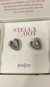 Stella & Dot BRUSHED SILVER HEARTS Stud Earrings #E3166S - Picture 1 of 3