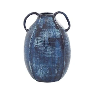 Ceramic Decorative Vase with Handles Blue Centerpiece 6"x6"x9" Flower - Picture 1 of 8