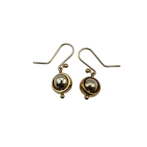 9ct 9k Two Tone Gold Belcher Euroball Drop Hook Earrings 4.37 Grams. Brand New - Picture 1 of 9