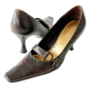 BCBGirls Distressed Brwn Leather Pump Heels Y2K Elongated Square Toe Horsebit 7B - Picture 1 of 12