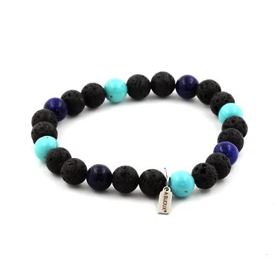 Steine Und Mineralien. Armband Perlen Lapis Lazuli + Türkis + Lava 8 Mm. Fabr - Bild 1 von 4