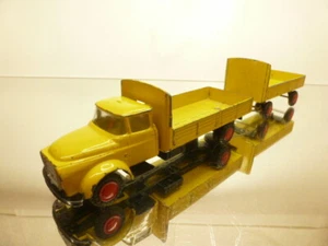 LION CAR DAF TORPEDO TRUCK FLAT BED + TRAILER - YELLOW 1:50 - GOOD COND - V14 - Imagen 1 de 9