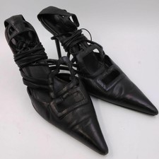 Coup Detat Womens Black Pointed Toe Lace Up Leather Stiletto Heel Pumps Size 8B