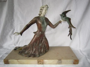 CHRYSELEPHANTINE SCULPTURE IN REGULATION ART NEW WOMEN BIRD - Picture 1 of 17