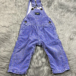 Vintage Oshkosh Bgosh Made USA Purple Corduroy Floral Overalls - Picture 1 of 12