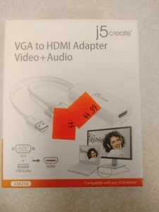 j5Create VGA To HDMI Adapter Video + Audio JDA214 NEW Open Box - Picture 1 of 2