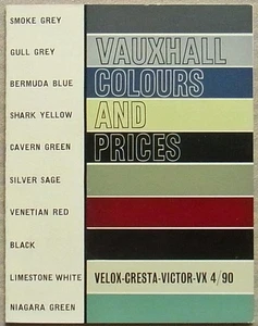 Vauxhall (Opel) Velox Cresta Victor VX 4/90 Auto Farbkarte Preisliste 3. Oktober 1962 - Bild 1 von 3