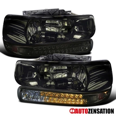Fit 1999-2002 Silverado 2000-2006 Tahoe Suburban Smoke Headlight+LED Bumper Lamp Foto 1 de 4