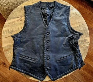 DKNY 100% Leather Biker Vest Women's Size XL Moto Vintage - Picture 1 of 10