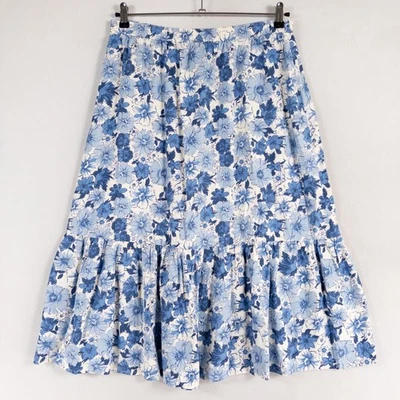 Lucky Brand Midi Skirt Womens Sz Large Blue White Floral Linen Blend Cottage - Image 1 of 4