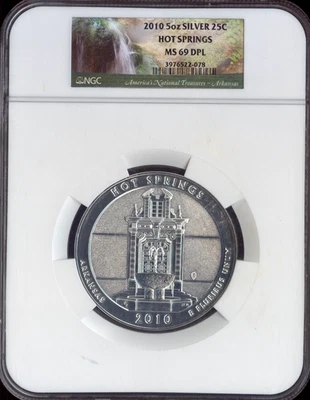 2010 HOT SPRINGS PARK  5 OZ SILVER QUARTER NGC MS69 FINEST REGISTRY - Image 1 of 2