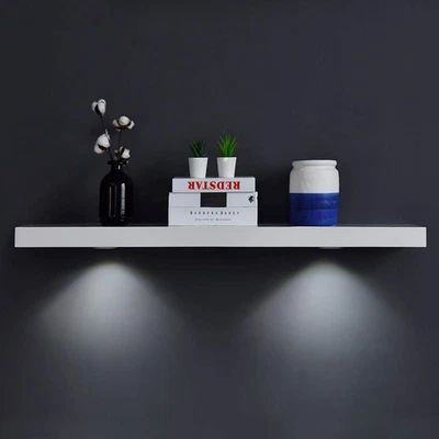 White Floating Shelf with Touch-Sensing Battery Powered LED Light,Wall Mounted D - Image 1 of 4