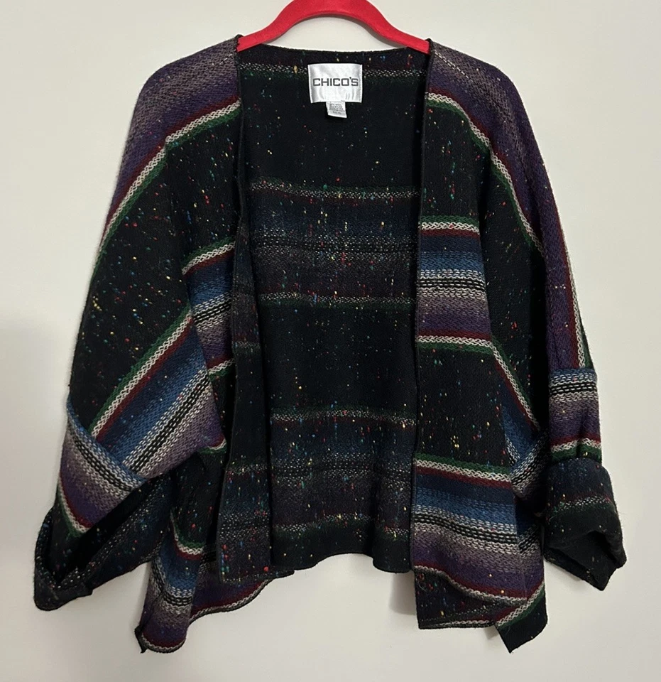 Cárdigan manta a rayas de lana talla M/L Chico's Cape Western Serape EE. UU. Foto 1 de 4