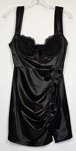 Windsor schwarz Satin Spitze Bodycon Schlitz Rüschen Minikleid Large Hoco Glam Party - Bild 1 von 12