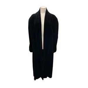 Vintage JS Collections Opera Coat Black Velvet Long Evening Size Medium - Picture 1 of 10