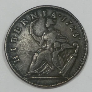 1723 Woods/Hibernia 1/2 Penny Colonial Copper Coin VERY FINE - Picture 1 of 4