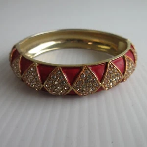 Vintage LES BERNARD INC. HINGED CUFF BRACELET - Red / Gold Tone - Picture 1 of 8