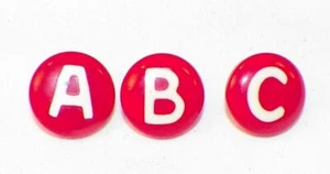 3 A B C Buttons Red Plastic White Letters Lucite Shanks Vintage Goofies - Picture 1 of 2