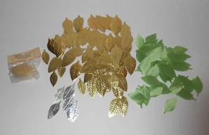 Lot of Gold Colored Paper Leaves and Green Fabric Leaves for Crafting/Decorating - Picture 1 of 6