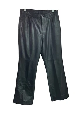 Lauren Ralph Lauren Womens Sz 12 Black Genuine Leather Pants Wide-Bootcut Leg - Image 1 of 4