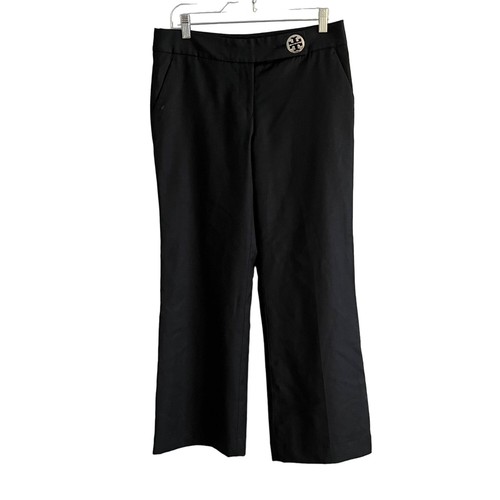 Pantaloni da carriera Tory Burch neri grandi logo argento misto lana con bottoni taglia 8