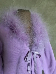 Girls 4 MARIBOU Neck CARDIGAN SWEATER Purple Cotton APRIL CORNELL CORNELLOKI - Picture 1 of 7