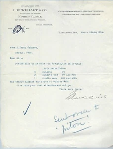 2 Stück J. Dukehart & Co. Angelgeräte Briefbögen 1902 1903 Baltimore MD - Bild 1 von 2