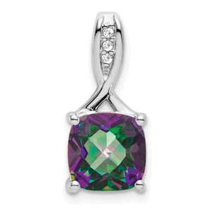 Lex & Lu 14k White Gold Mystic Fire Topaz and Diamond Pendant LAL2963 - Picture 1 of 4
