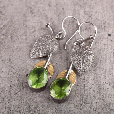 Peridot 925 Silver New Dangle Drop Minimalist August Birthstone Earrings Jewelry - Image 1 of 4