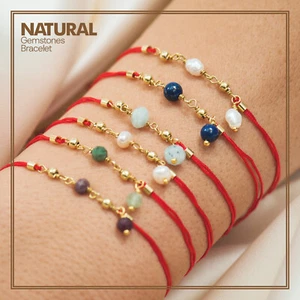 Lucky Red String Bracelet with Gemstones, Rosary Style, Birthstone Bracelet - Picture 1 of 19