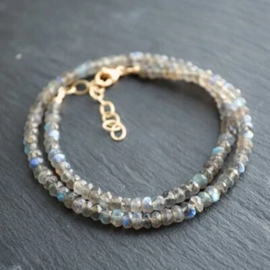 Collana da donna blu appariscente in labradorite sfaccettata Rondelle 3-5 mm ... - Foto 1 di 9