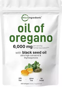 Oil of Oregano Softgels 6000Mg, 300 Count, 2 in 1 Formulated with Black Seed Oil - Picture 1 of 7