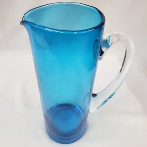 Brocca Succo Acqua Alto Vetro Blu Chiaro Blu Cielo Vecchia - Foto 1 di 9
