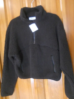 NWT Double Zero Large Black Half Zip Sherpa Fleece, Zipped Kangaroo Pocket - Image 1 of 2