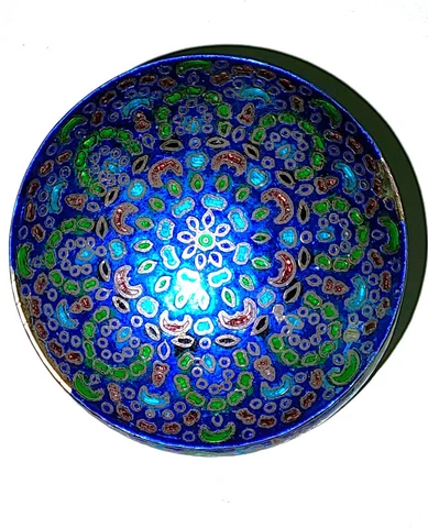 VINTAGE STERLING SILVER CLOISONNE ENAMEL ROUND TRINKET BOX 2 5/8" WIDE Cover