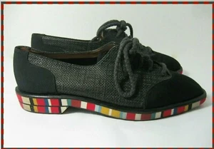 SELTENES PAAR! Pancaldi Damen CapToe Schnürschuhe Oxford-Schuhe Leder & Stoff 6,5 B Italien - Bild 1 von 12