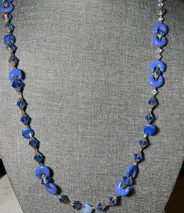 VTG Blue Aurora Borealis Necklace Crystal - Picture 1 of 6